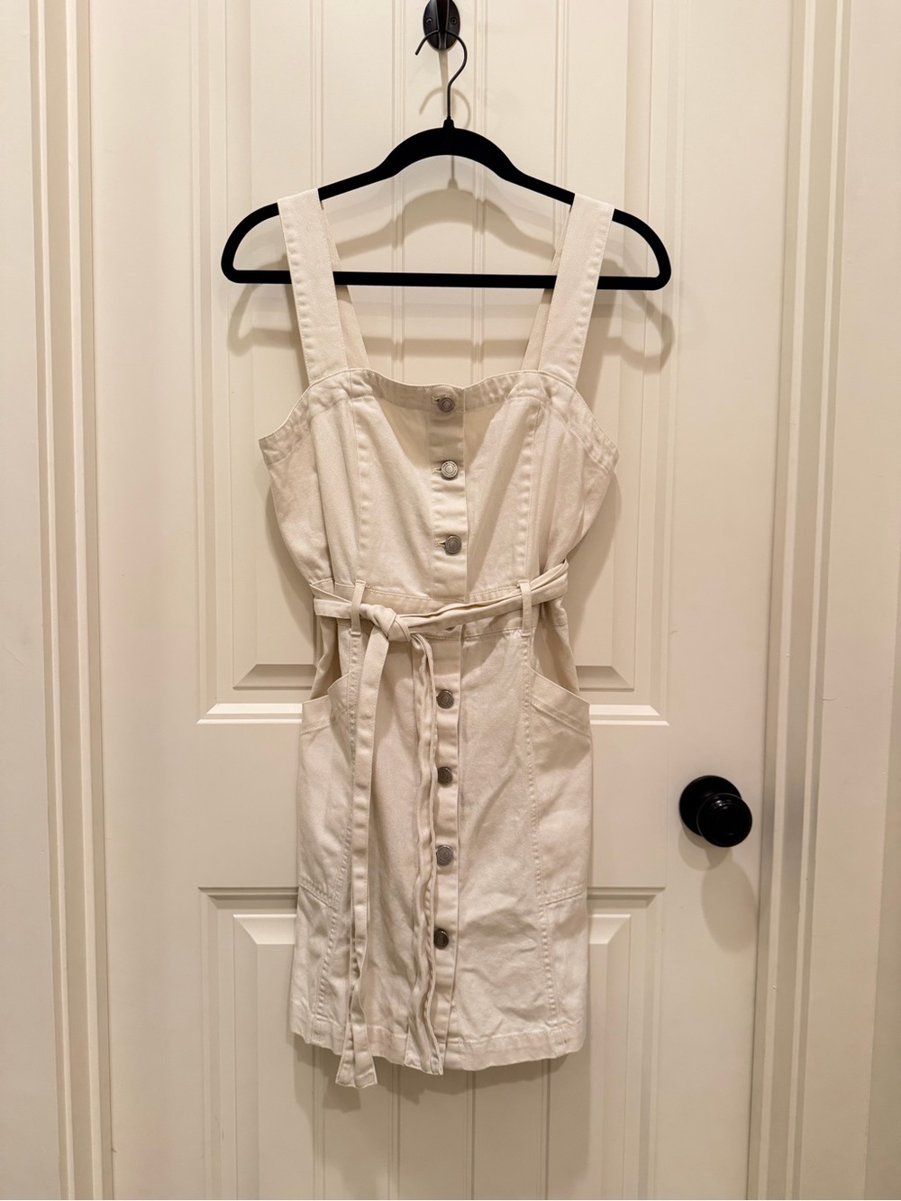 Women’s Cream Denim Button-Front Tie-Waist Dress